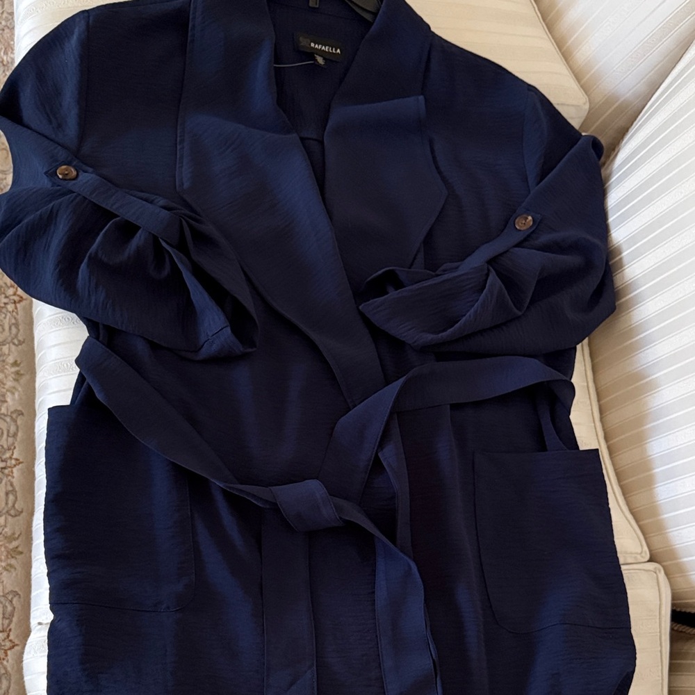 Rafaella Deep Navy Belted Drape-Front Cardigan